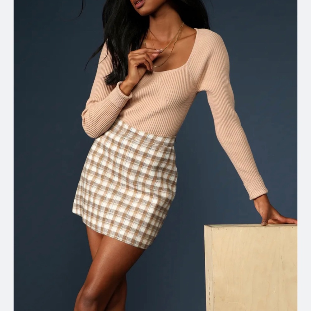 MAD FOR PLAID CREAM PLAID MINI SKIRT
